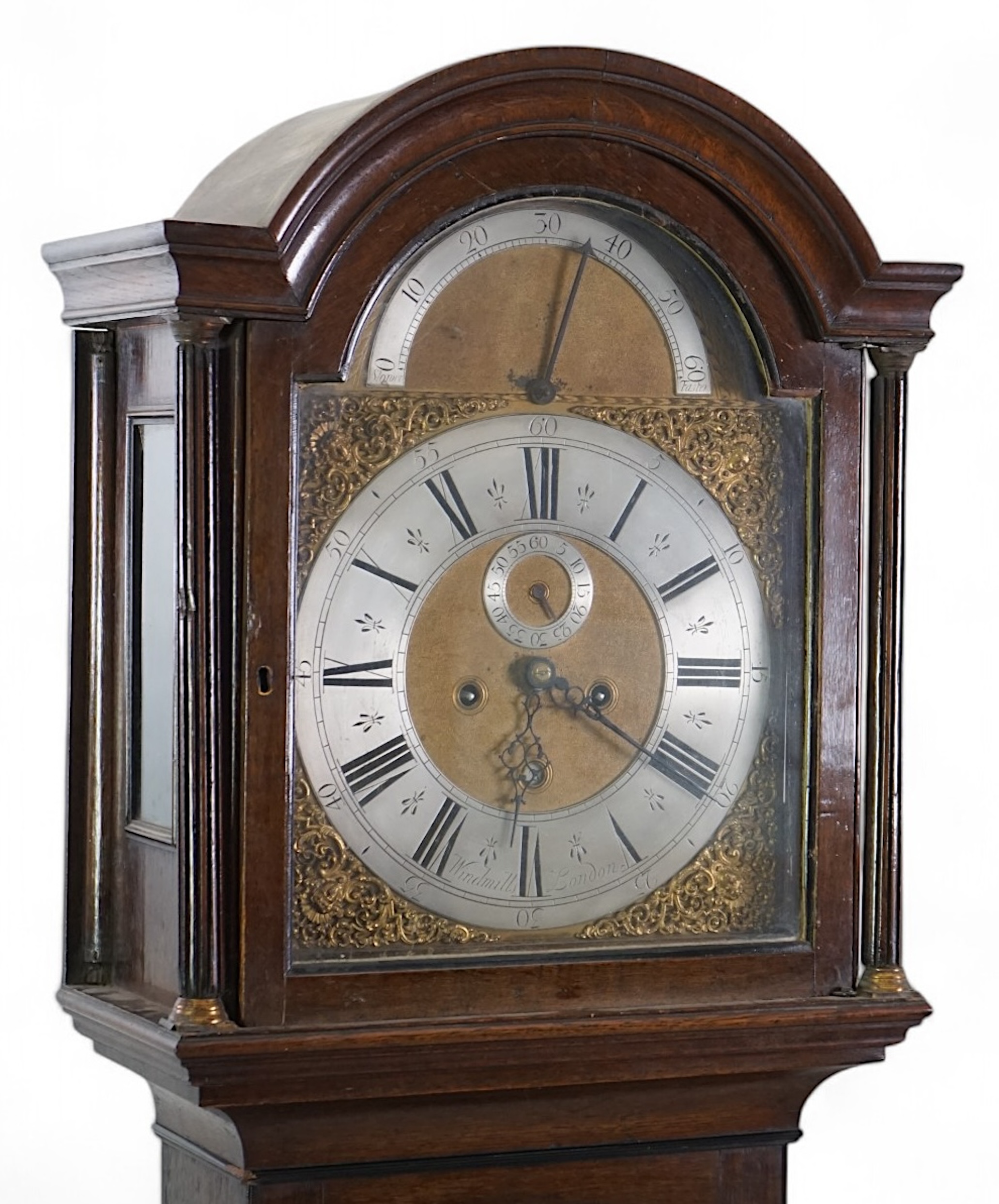 Windmills of London. A George III oak cased eight day longcase clock